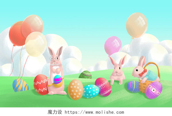 手绘兔子和彩蛋复活节背景海报素材